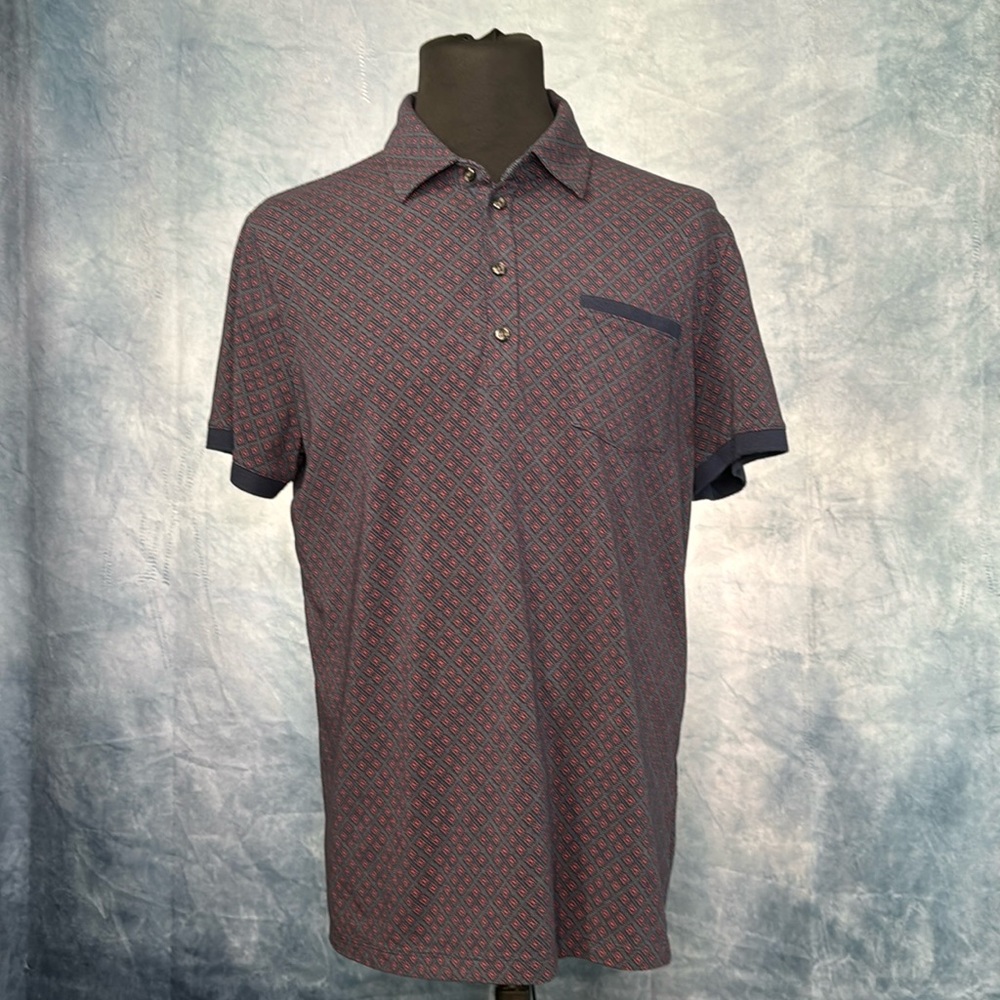 Express Men's Geo Print Cotton-Blend Polo Blue Size Large